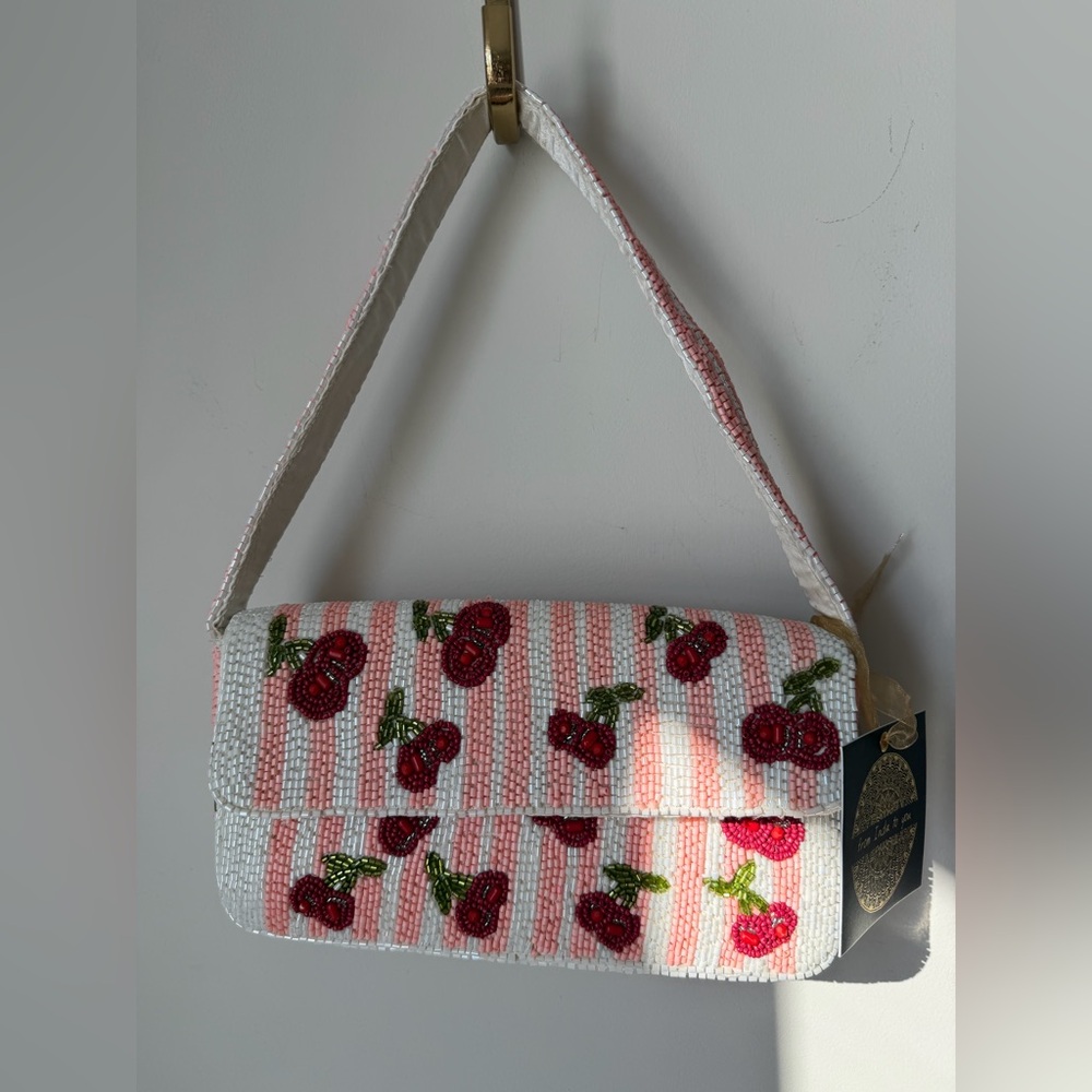 Viral Cherry Beaded Shoulder Bag Pink and Red